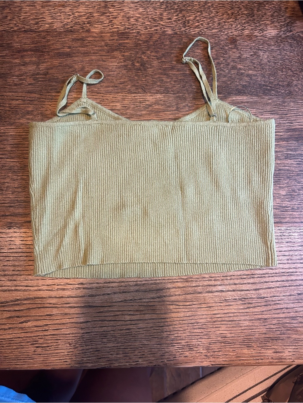 American Threads Olive Ribbed Cropped Cami - Picture 2 of 2